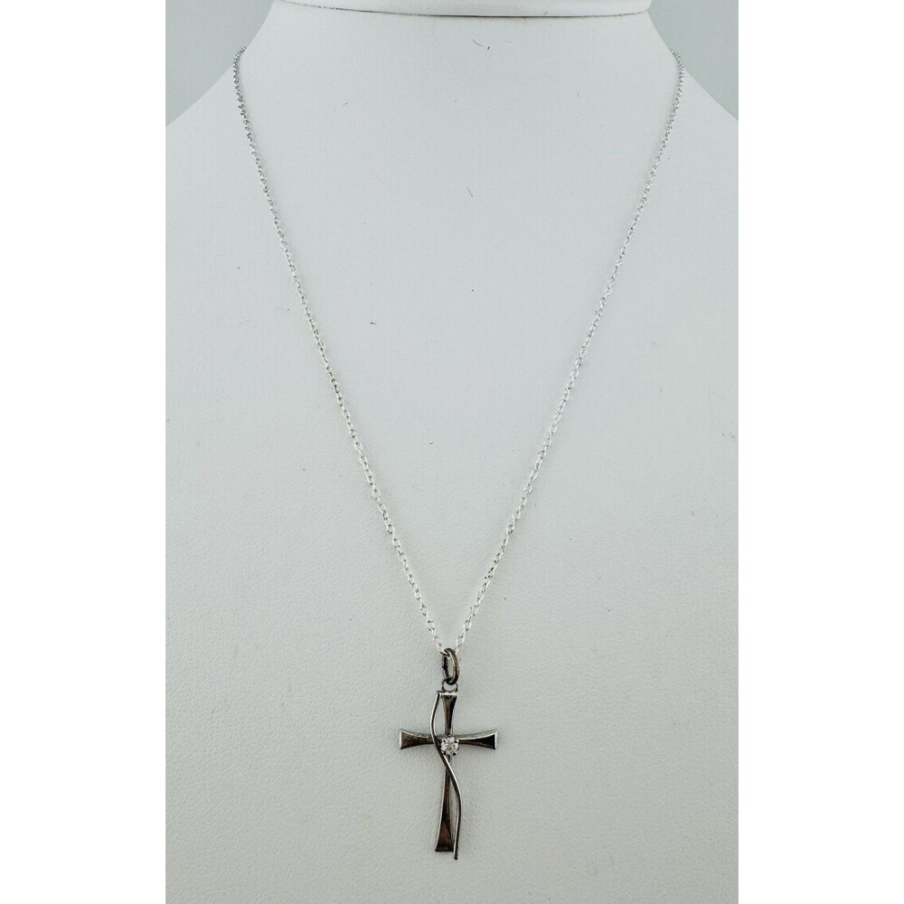 Sterling Silver Cross Pendant Necklace CZ 925 Chain Religious 17” Christian